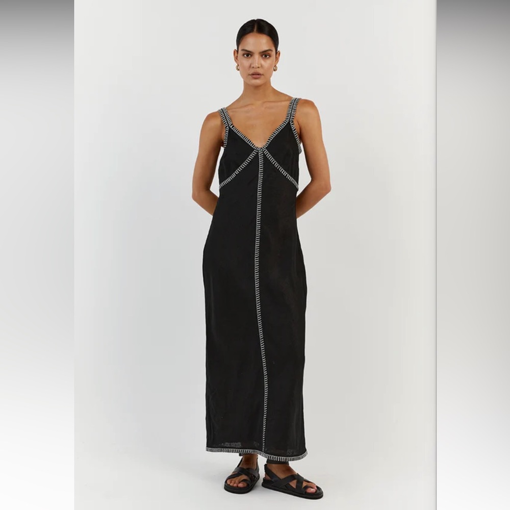 DIISH BELLA BLACK LINEN SLIP MIDI DRESS